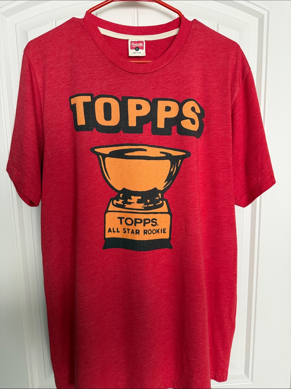 HOMAGE Red Short Sleeve Tee with Topps All Star Rookie Orange Trophy Graphic